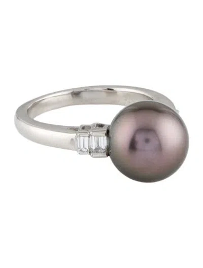 Pre-owned Mikimoto Platinum Pearl & Diamond Cocktail Ring In Multi