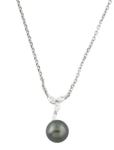 Pre-owned Mikimoto Platinum Pearl & Diamond Pendant Necklace, 18" In Multi