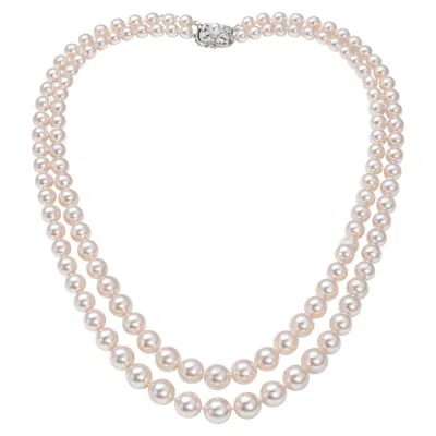 Pre-owned Mikimoto Premium Quality Pink Hue Highest Luster+ Akoya Pearl & Diamond Necklace
