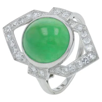 Pre-owned Mikimoto Pt900  5 Ct Jade Ring In Green