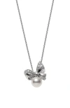 Mikimoto Ribbon Diamond & Pearl Pendant Necklace In White Gold/pearl