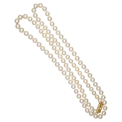 Pre-owned Mikimoto Signed 33-inch Akoya Pearl 18k Gold Bead Necklace In Multi