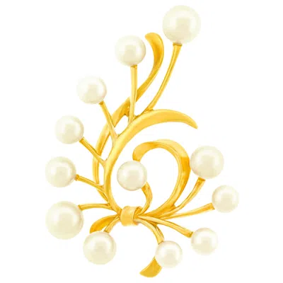 Pre-owned Mikimoto Sixties Mod Pearl-set Gold Brooch In Multi