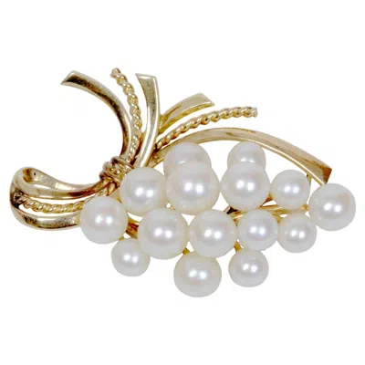 Pre-owned Mikimoto Tokyo Wreath Spray, 14k Yellow Gold Set With 15 Round Akoya Pearls