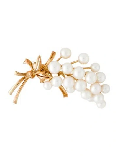Pre-owned Mikimoto Vintage 14k Pearl Floral Bouquet Pin Brooch In Multi
