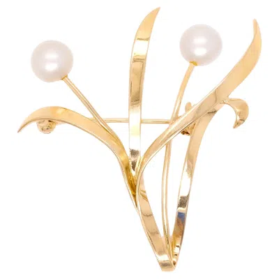 Pre-owned Mikimoto Vintage  14k Gold & Akoya Pearl Floral Bouquet Brooch In Multi
