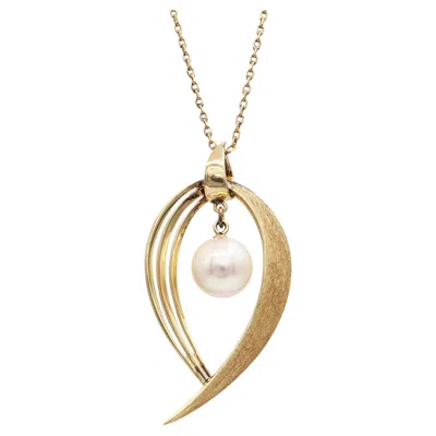 Pre-owned Mikimoto Vintage  14k Yellow Gold Pearl Pendant Necklace
