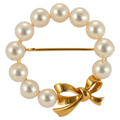 Pre-owned Mikimoto Vintage  18k Yellow Gold Pearl Wreath Brooch