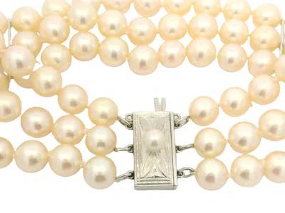 Pre-owned Mikimoto Vintage  3 Strand 6.5-7mm Pearl Bracelet W/ 14k Gold Engraved Clasp In Multi
