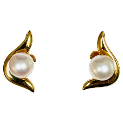 Pre-owned Mikimoto Vintage  Akoya Pearl And 18 Karat Gold Sculptural Earrings, Circa 1960s In Multiple