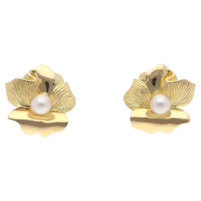 Pre-owned Mikimoto Vintage  Akoya Pearl Flower Earrings In Yellow Gold