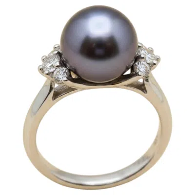 Pre-owned Mikimoto Vintage  Black Tahitian Pearl & Diamond Cocktail Ring