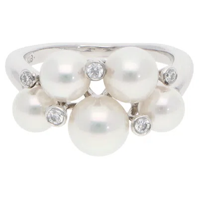 Pre-owned Mikimoto Vintage  Bubble Akoya Pearl And Diamond Ring In White Gold