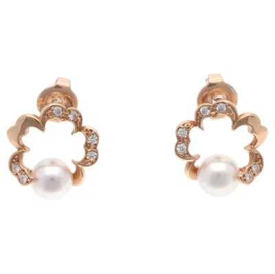 Pre-owned Mikimoto Vintage  Cherry Blossom Akoya Pearl And Diamond Earrings In Rose Gold In Red