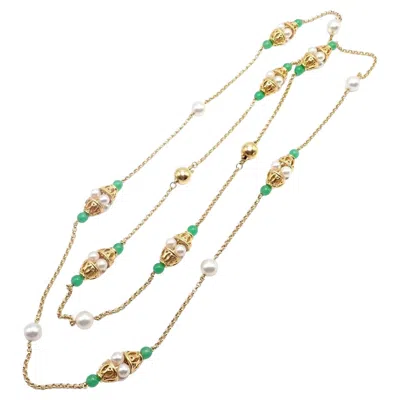 Pre-owned Mikimoto Vintage  Pearl Yellow Gold Chalcedony Bead Long Necklace