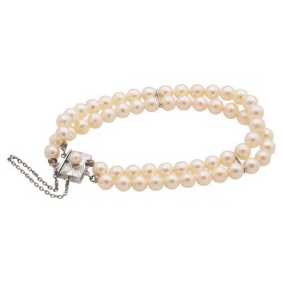 Pre-owned Mikimoto Vintage  Silver Double Row Cultured Pearl Bracelet In Multiple