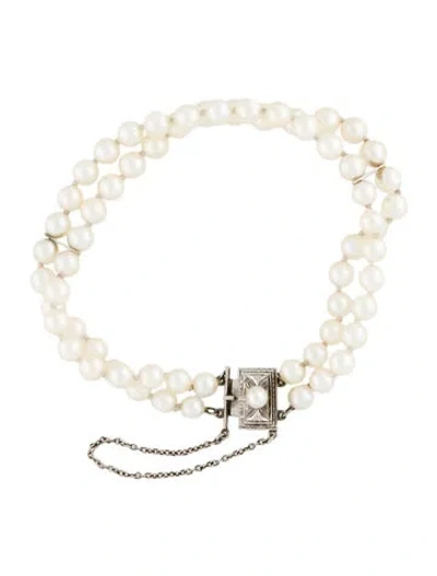Pre-owned Mikimoto Vintage Pearl Double Strand Bracelet, 7.25" In Multi