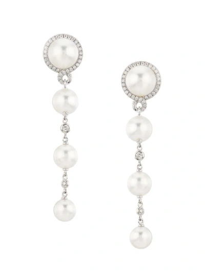 Mikimoto Women's Petit Soleil 18k White Gold, Akoya Pearl & 0.29 Tcw Diamond Drop Earrings