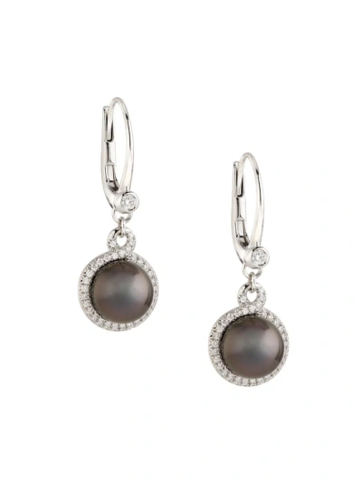 Mikimoto Women's Petit Soleil 18k White Gold, Black South Sea Pearl & 0.34 Tcw Diamond Drop Earrings In Metallic