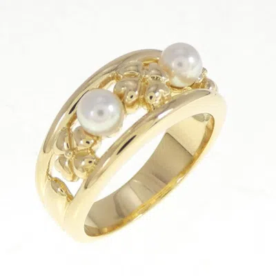 Pre-owned Mikimoto Yellow Gold (18k) Band Ring () In Silver