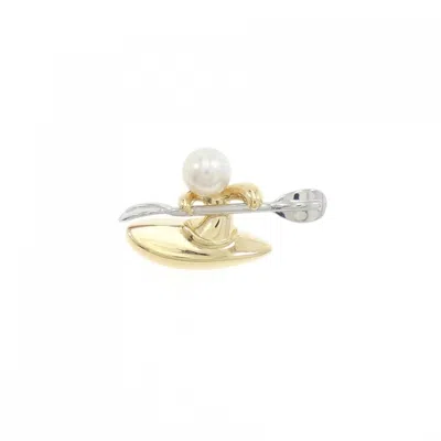 Pre-owned Mikimoto Yellow Gold (18k) Platinum Brooch () In Multi