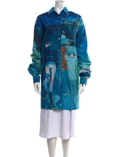Pre-owned Mikio Sakabe Printed Long Sleeve Tunic In Blue