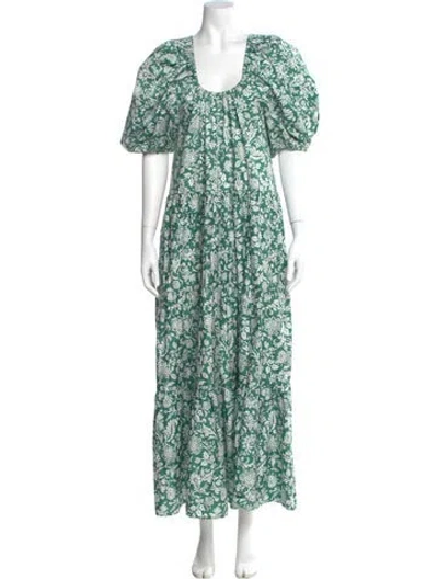 Pre-owned Mikoh Floral Print Long Dress In Green
