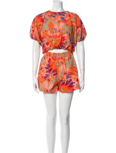 Pre-owned Mikoh Floral Print Short Set In Orange