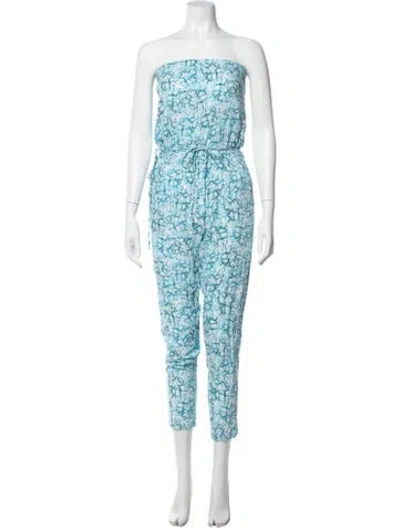 Pre-owned Mikoh Floral Print Strapless Jumpsuit In Blue