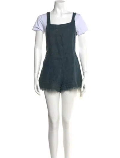 Pre-owned Mikoh Linen Square Neckline Romper In Blue