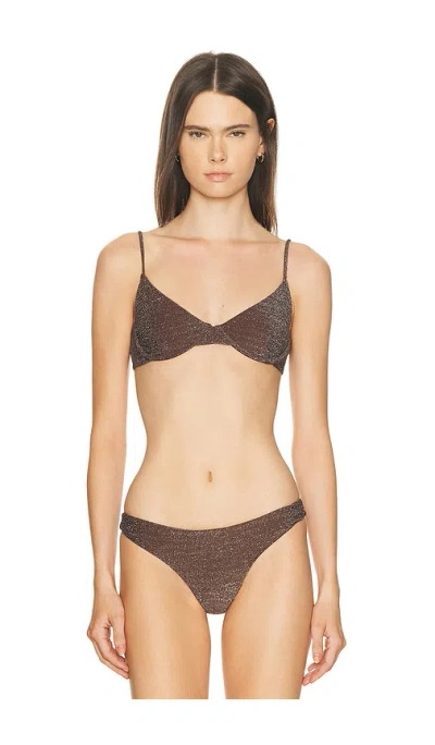 Mikoh Lurex Bosa Bikini Top In Lurex Chocolate