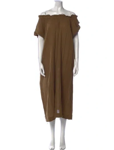 Pre-owned Mikoh Off-the-shoulder Midi Length Dress In Brown