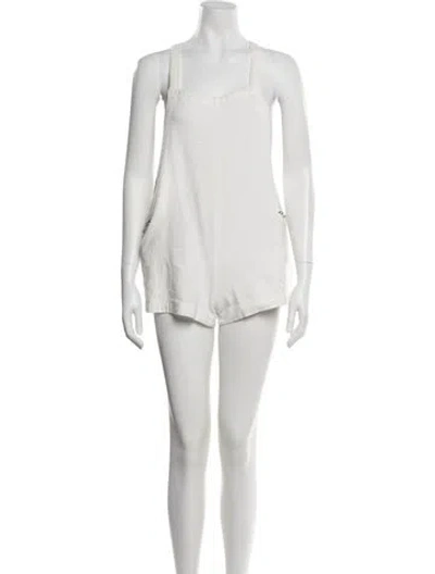 Pre-owned Mikoh Square Neckline Romper In White