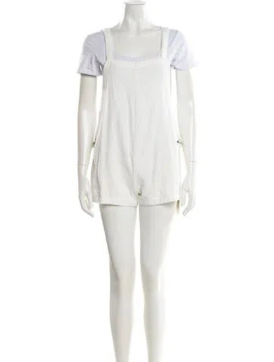 Pre-owned Mikoh Square Neckline Romper In White