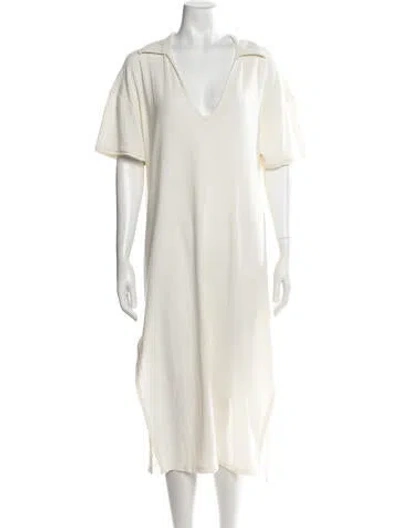Pre-owned Mikoh V-neck Midi Length Dress In Neutrals