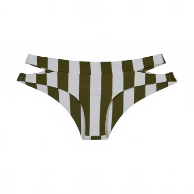 Mikoh Women's Puka Puka Bikini Bottom In Retro Stripe Olive In Multi