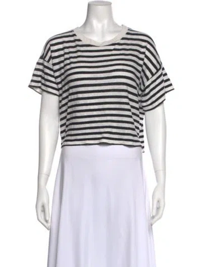 Pre-owned Mikuta Striped Scoop Neck T-shirt In White
