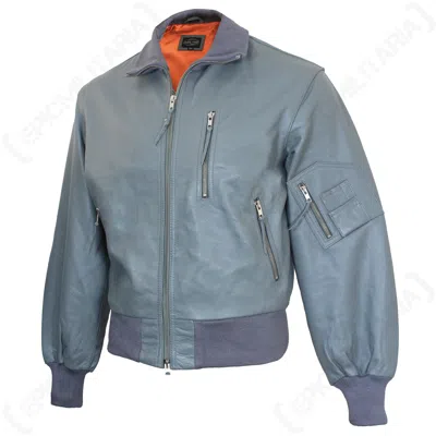 Pre-owned Mil-tec German Military Grey Leather Knitted Collar Pilot Jacket - All Sizes In Gray