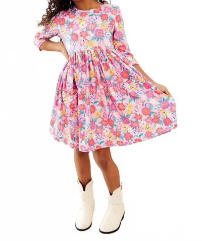 Mila & Rose Kids' Fluttering Garden Three Quarter Sleeve Pocket Twirl Dress In Pink Floral In Multi