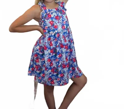 Mila & Rose Kids' Freedom Flowers Ruffle Cross Back Dress In Blue Floral