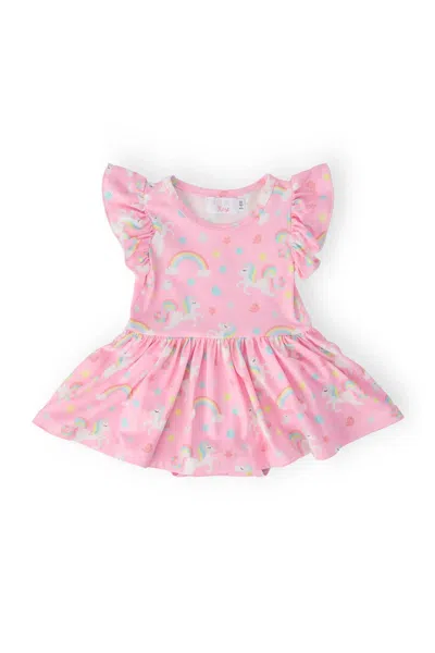 Mila & Rose Kids' Girls Little Unicorn Flutter Sleeve Twirl Bodysuit In Pink