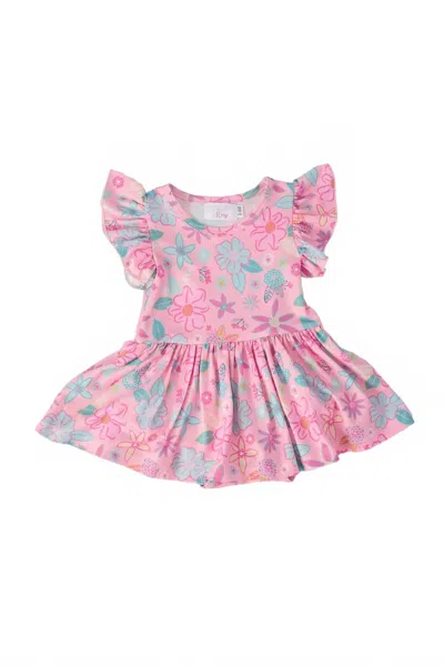 Mila & Rose Kids Beachy Blooms Flutter Sleeve Twirl Bodysuit In Pink