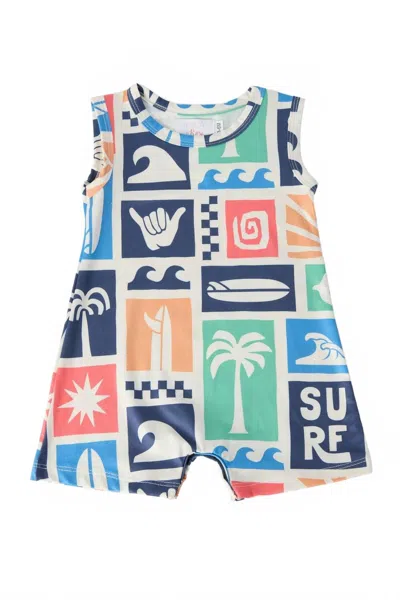 Mila & Rose Kids Surf's Up Shorty Romper In Multi