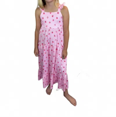 Mila & Rose Kids' Ruffle Midi Dress In Sweet Strawberries In Pink