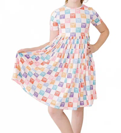 Mila & Rose Kids' Short Sleeve Pocket Twirl Dress In Rainbow Ribbons In Multi