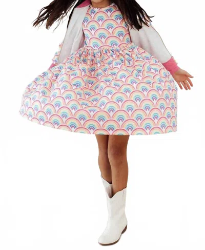 Mila & Rose Kids' Short Sleeve Pocket Twirl Dress In Watercolor Rainbows In Animal Print