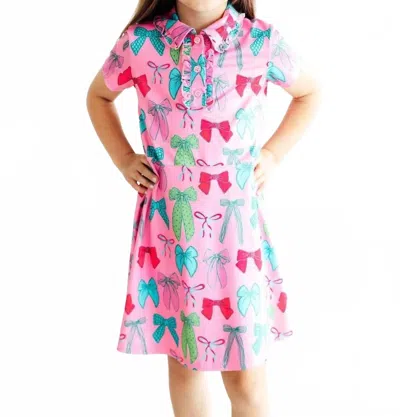 Mila & Rose Kids' Short Sleeve Polo Dress In Pink Twirls And Ties In Multi