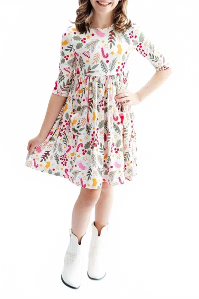 Mila & Rose Kids' Three Quarter Sleeve Pocket Twirl Dress In Holly Jolly Christmas In Multi