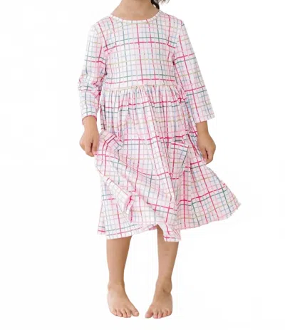 Mila & Rose Kids' Three Quarter Sleeve Pocket Twirl Swirl Dress In Pink Plaid