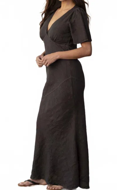 Mila Los Angeles Brooklyn Linen Bias V Neck Dress In Black